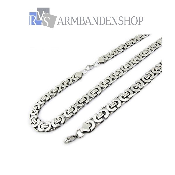 worm etiket Bezet RVS sieraden set platte koningsschakel ketting + armband - RVS -Armbandenshop.nl